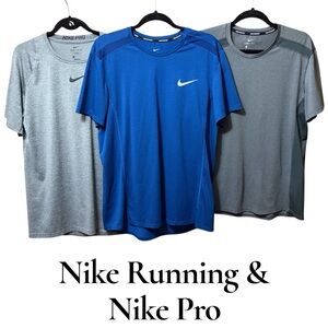 Nike Running & Nike Pro Men's Large dry fit shirts. Lot of 3. Good condition!
